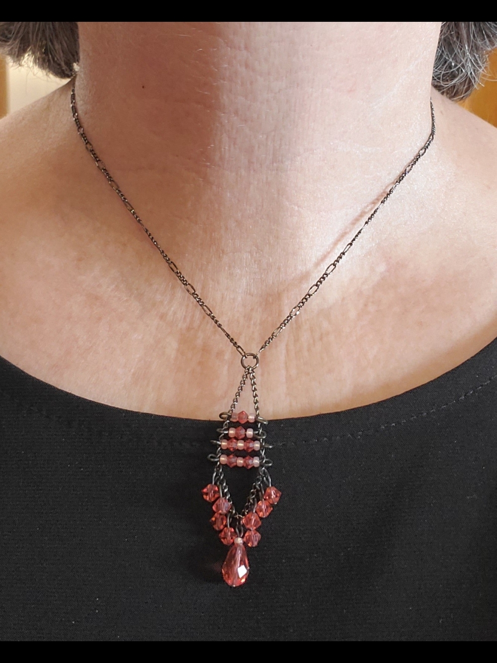 Garnet Red Beaded Pendant Necklace - Women Jewelry